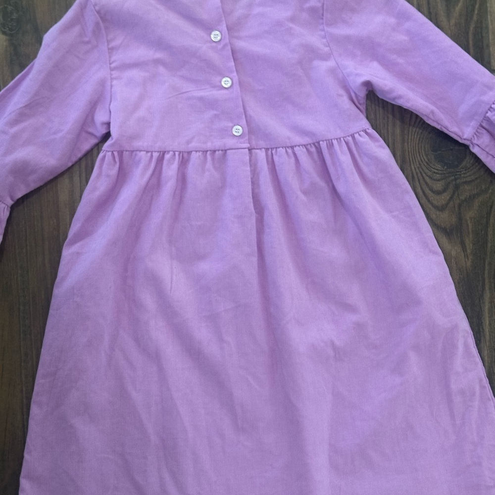 Girls Lilac Purple Smocked Ruffle-Trim Long Sleeve Dress K Monogram Embroidered - Picture 9 of 10